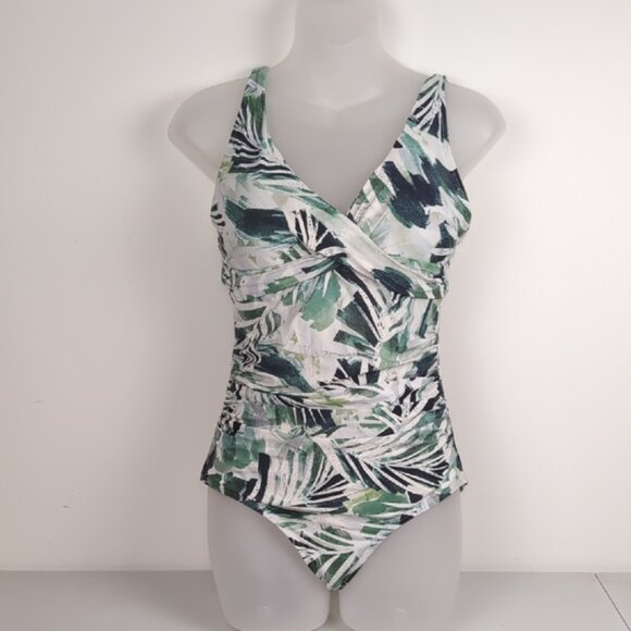 Niptuck Joanne MultiFit Cup One Piece Swimsuit Twisted Ruched Slimming Palm Leaf - Picture 11 of 11